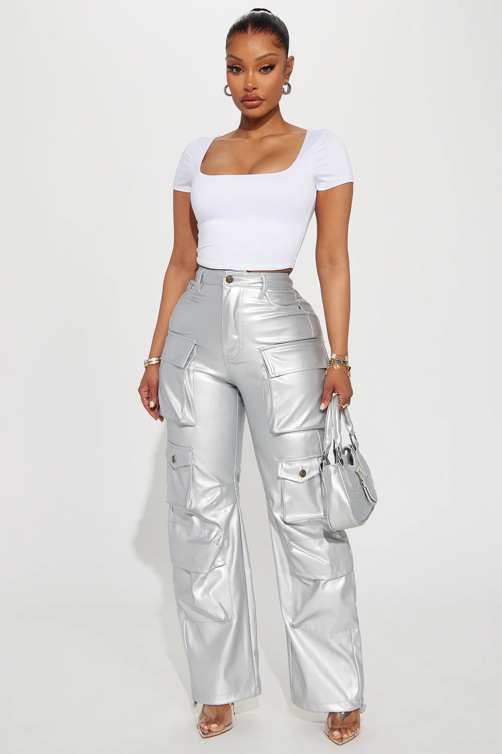 CITY IS MINE FAUX LEATHER CARGO PANTS