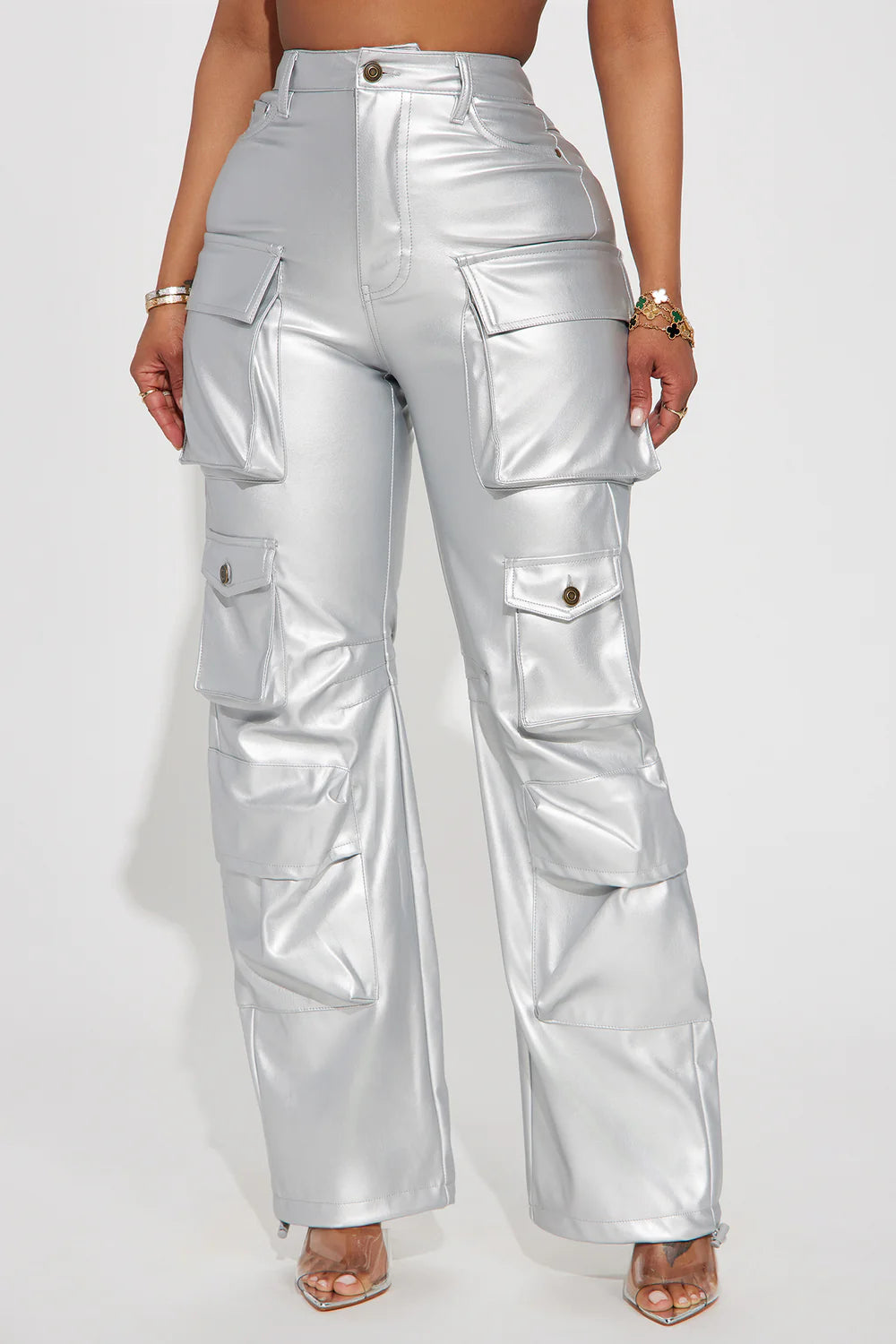 CITY IS MINE FAUX LEATHER CARGO PANTS