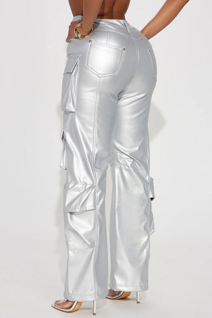 CITY IS MINE FAUX LEATHER CARGO PANTS