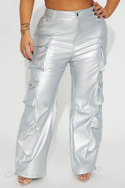 CITY IS MINE FAUX LEATHER CARGO PANTS