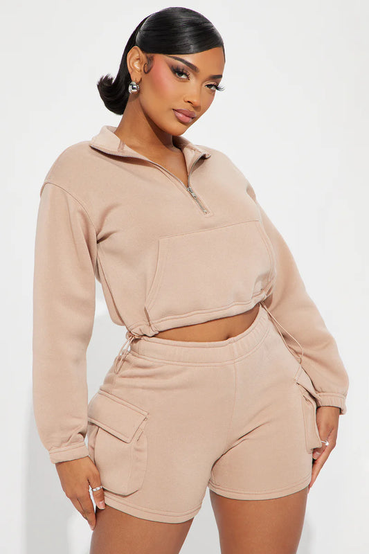 CARRIE FLEECE CARGO SHORT SET