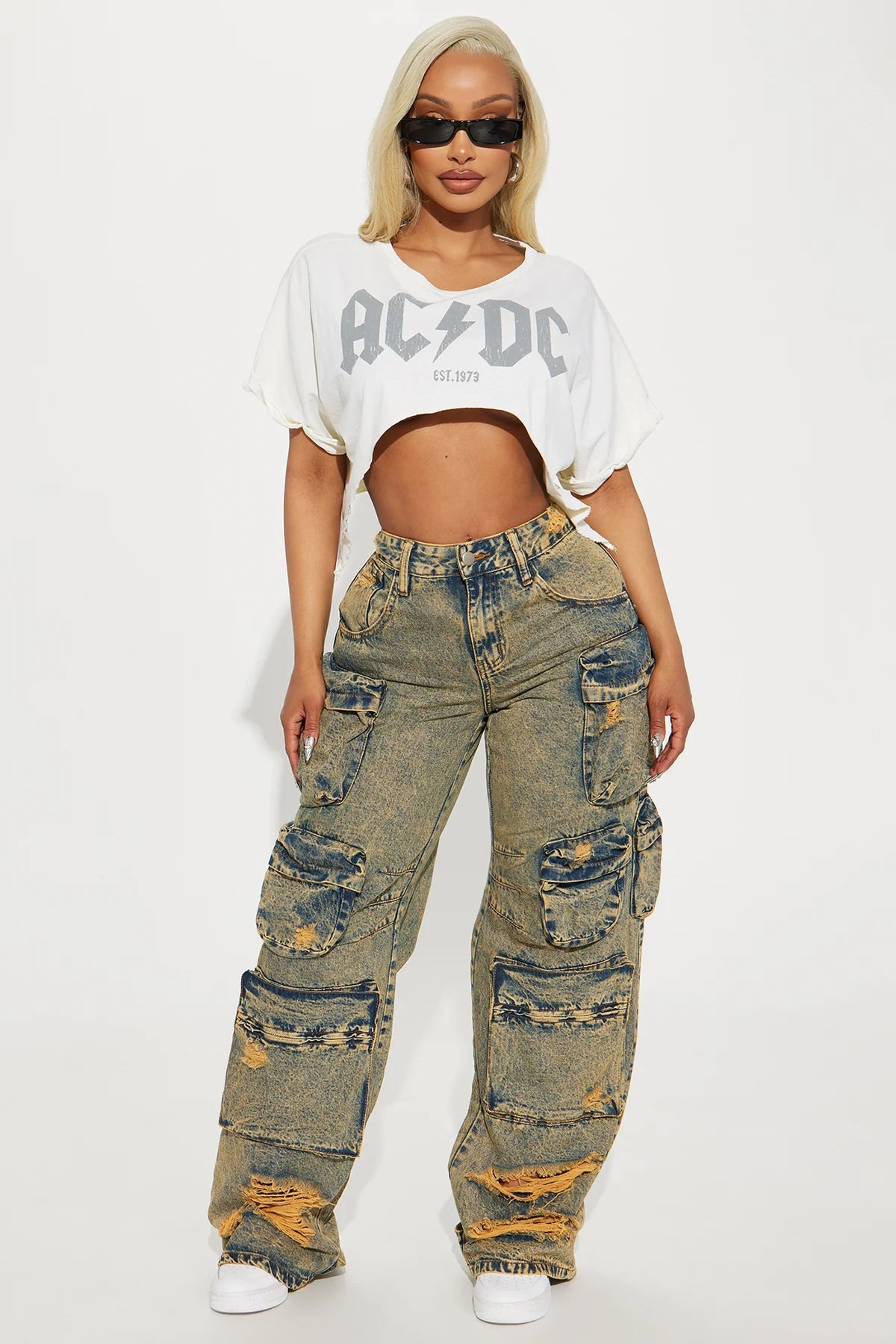 NIKKI NON STRETCH ACID WASH CARGO JEANS