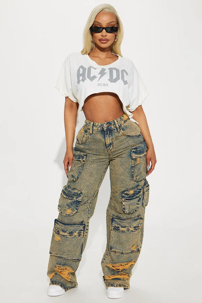 NIKKI NON STRETCH ACID WASH CARGO JEANS
