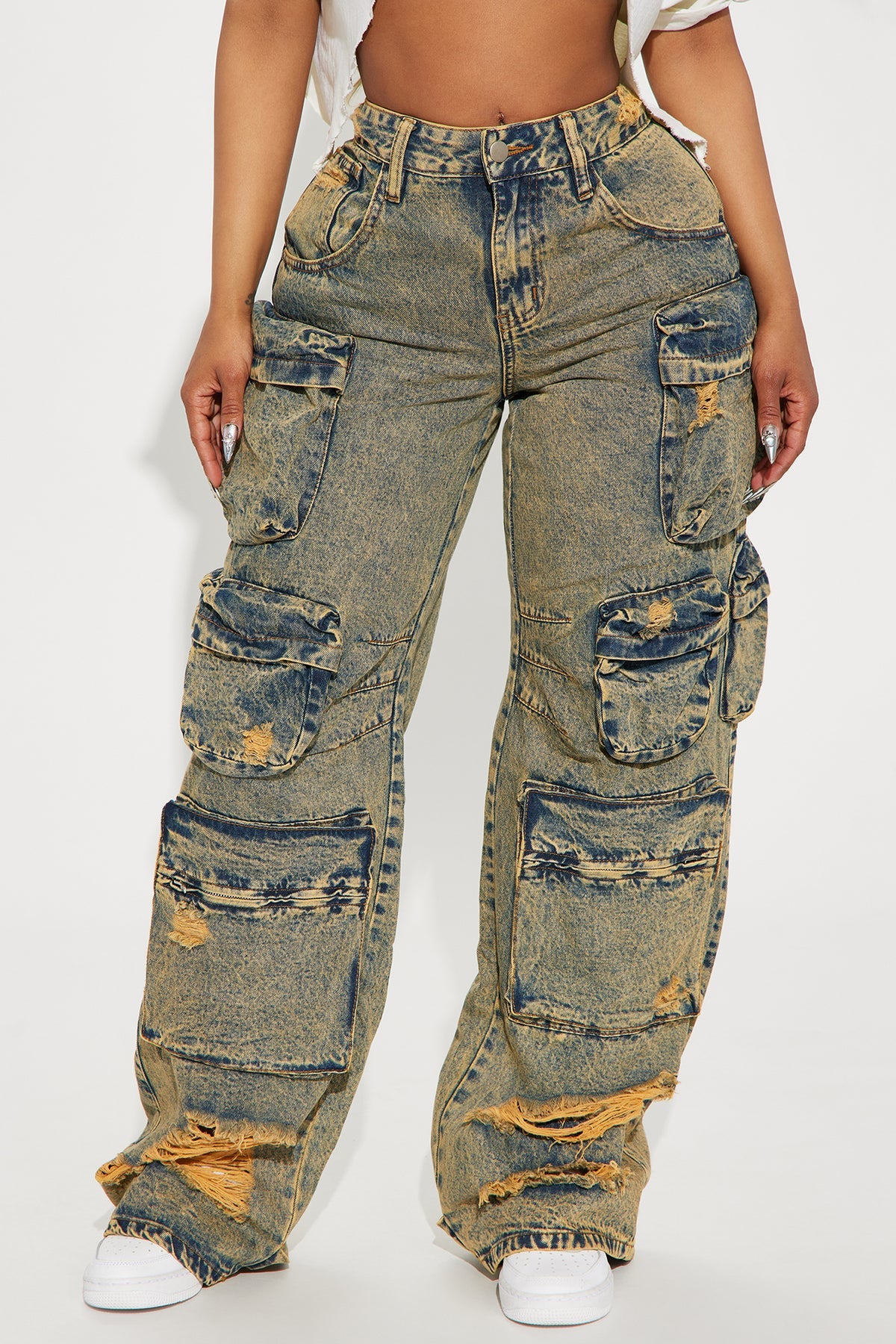 NIKKI NON STRETCH ACID WASH CARGO JEANS