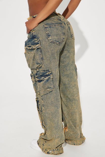 NIKKI NON STRETCH ACID WASH CARGO JEANS