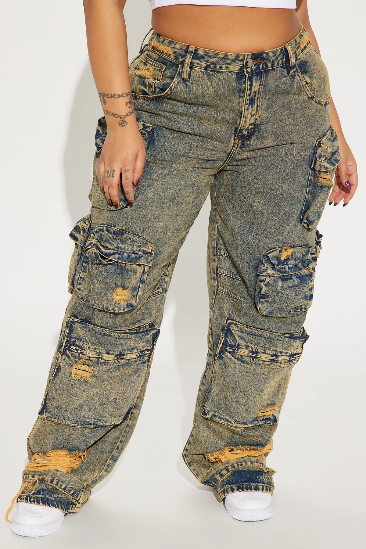 NIKKI NON STRETCH ACID WASH CARGO JEANS