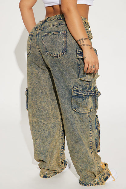 NIKKI NON STRETCH ACID WASH CARGO JEANS