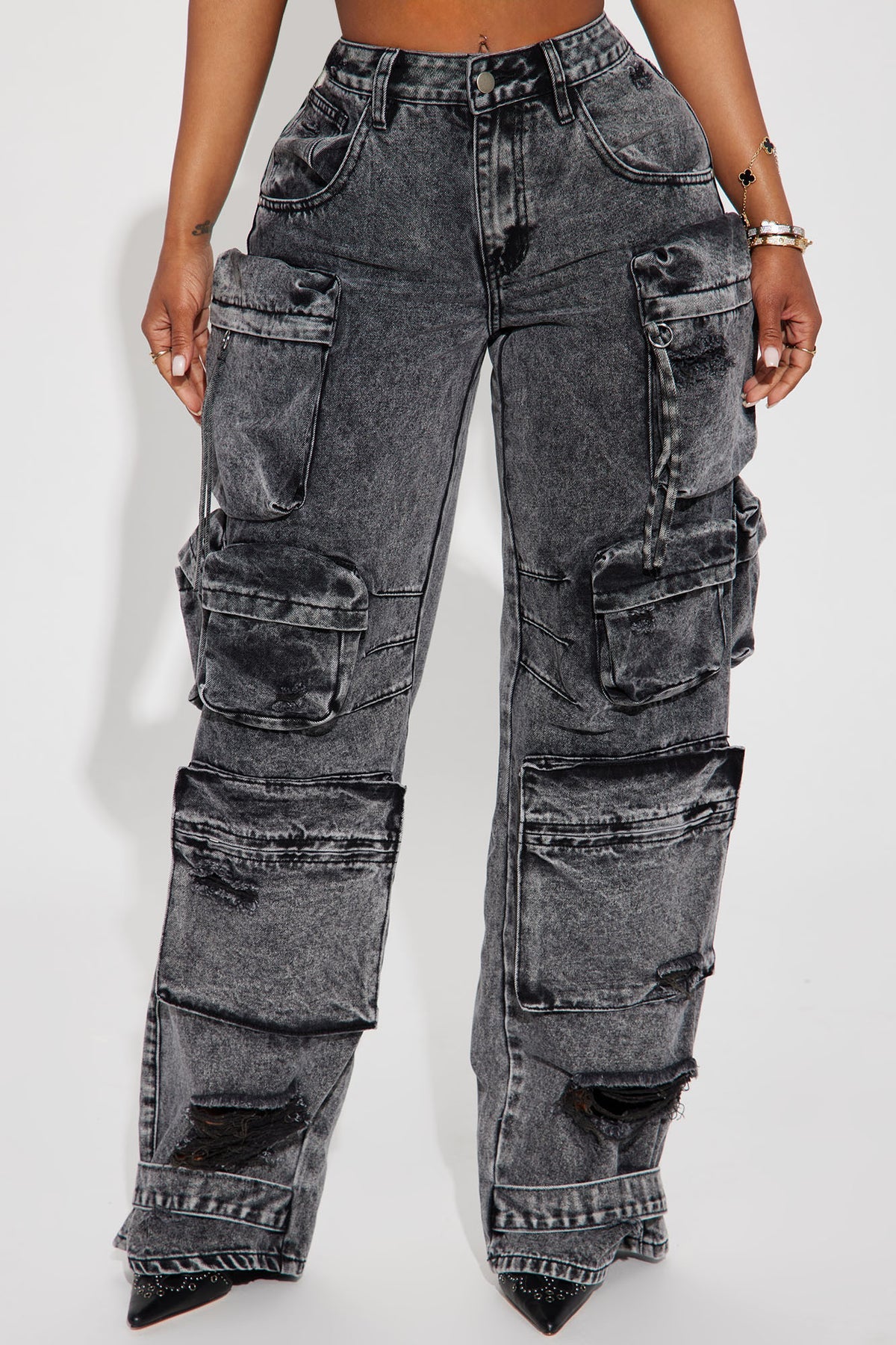 NIKKI NON STRETCH ACID WASH CARGO JEANS