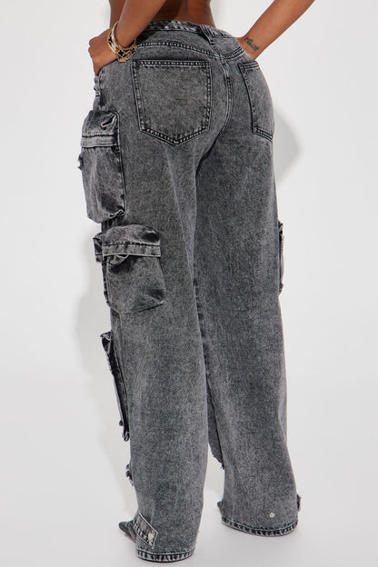 NIKKI NON STRETCH ACID WASH CARGO JEANS
