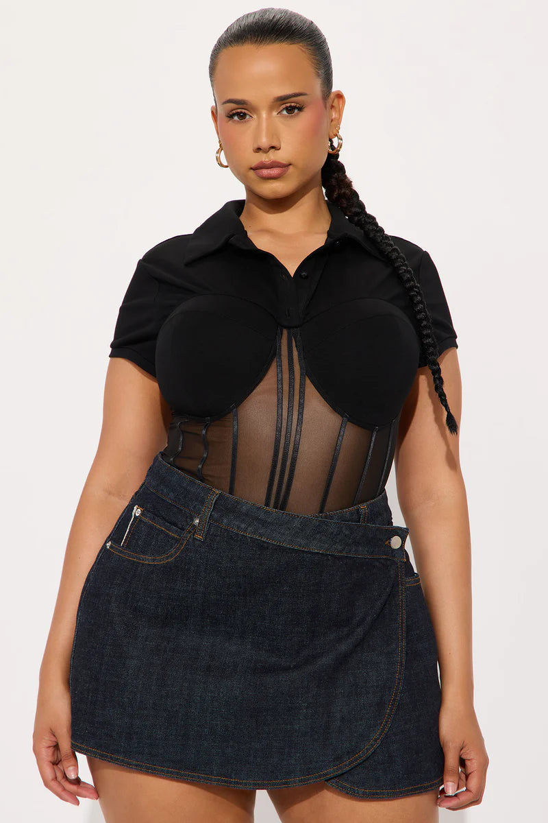 NEW PICK COLLARED SHORT SLEEVE CORSET