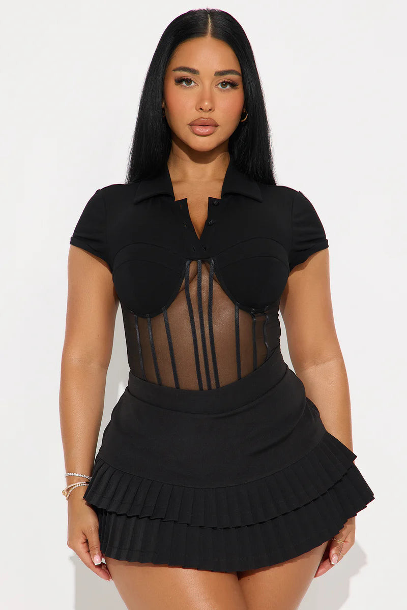 NEW PICK COLLARED SHORT SLEEVE CORSET