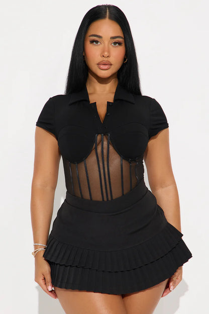 NEW PICK COLLARED SHORT SLEEVE CORSET