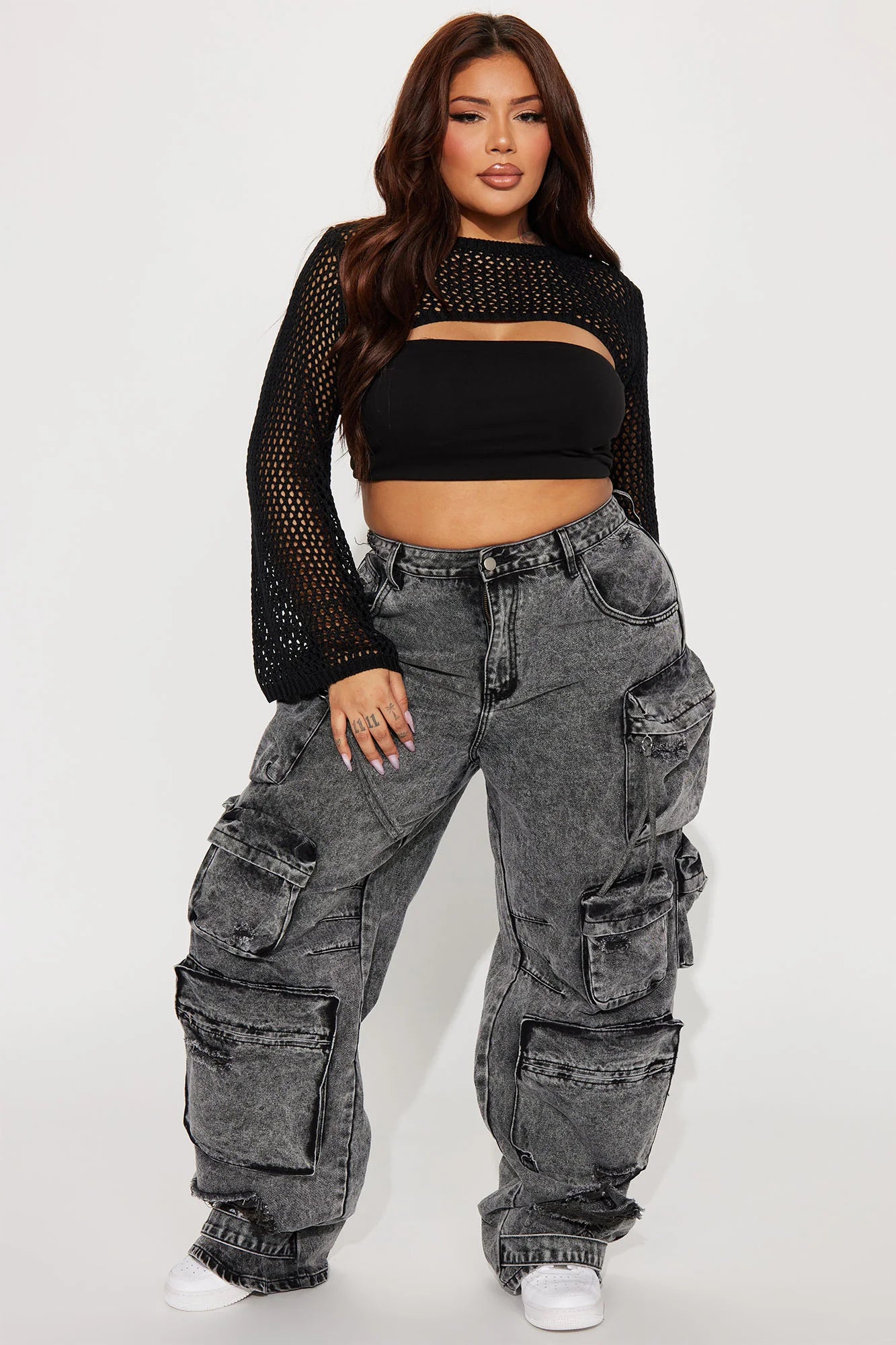 NIKKI NON STRETCH ACID WASH CARGO JEANS