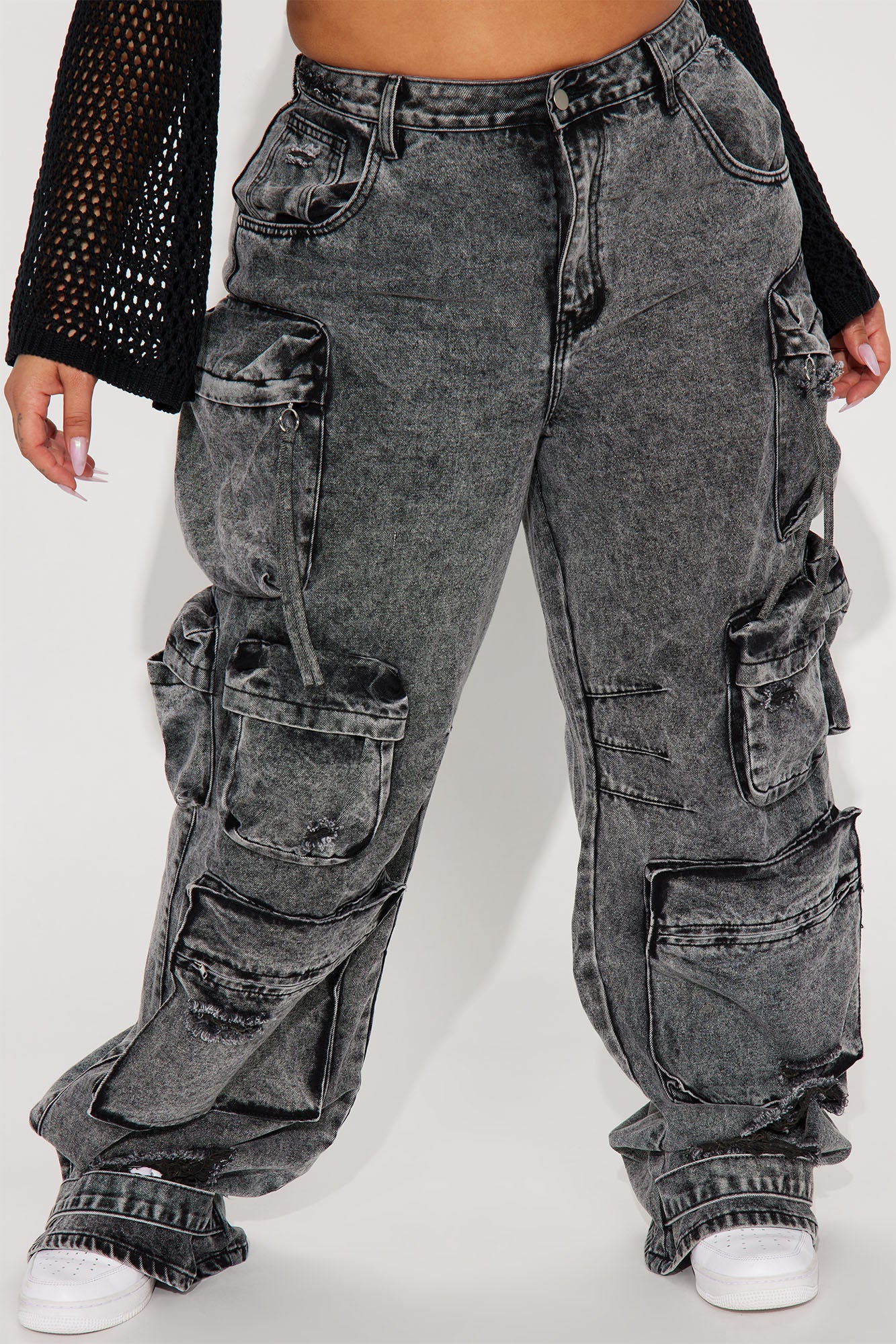NIKKI NON STRETCH ACID WASH CARGO JEANS