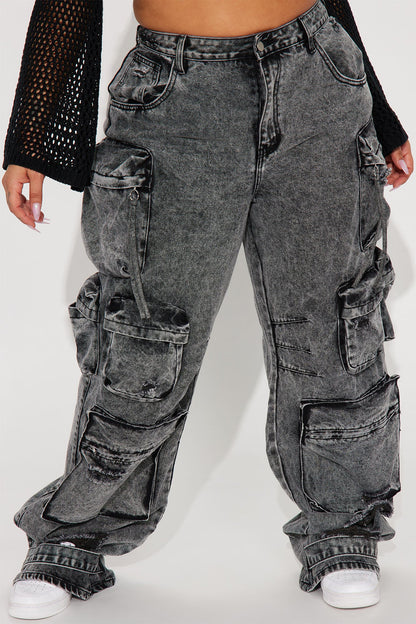 NIKKI NON STRETCH ACID WASH CARGO JEANS