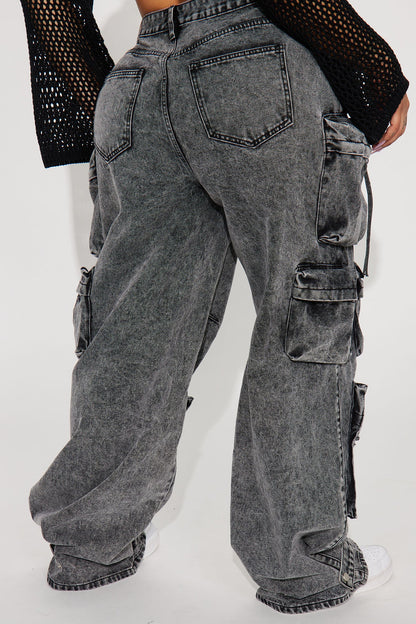 NIKKI NON STRETCH ACID WASH CARGO JEANS