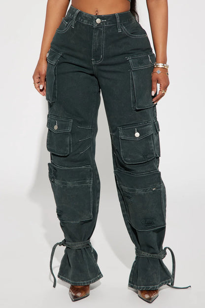 BILLIE RIPPED ANKLE TIE CARGO JEANS