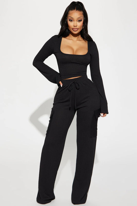 NOBODY LIKE ME RIBBED PANT SET