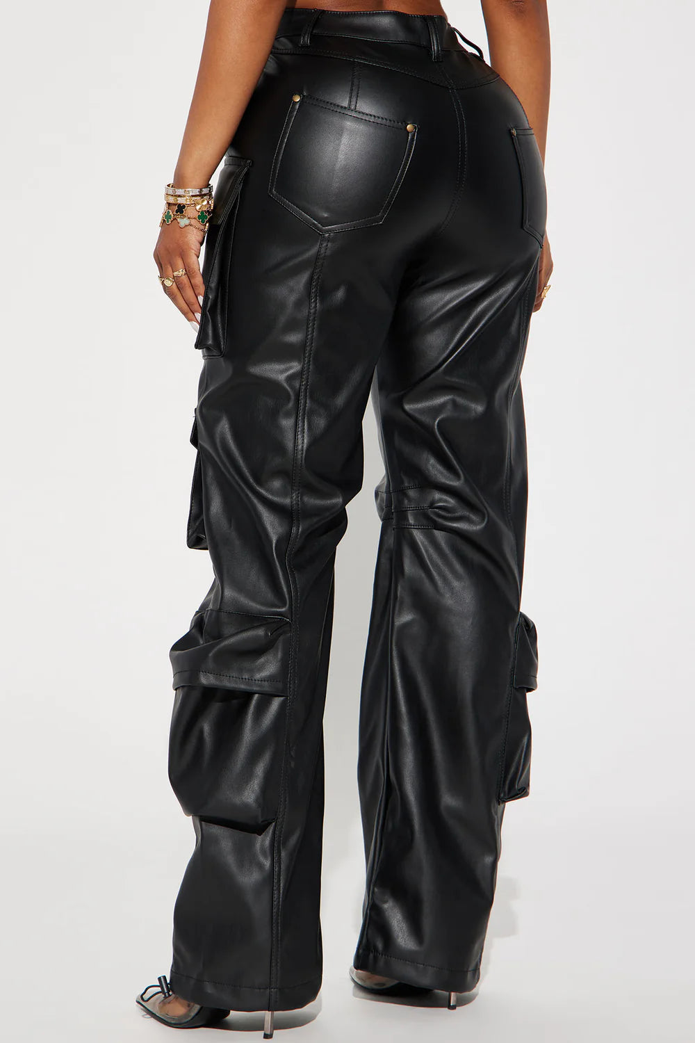 CITY IS MINE FAUX LEATHER CARGO PANTS