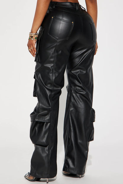 CITY IS MINE FAUX LEATHER CARGO PANTS