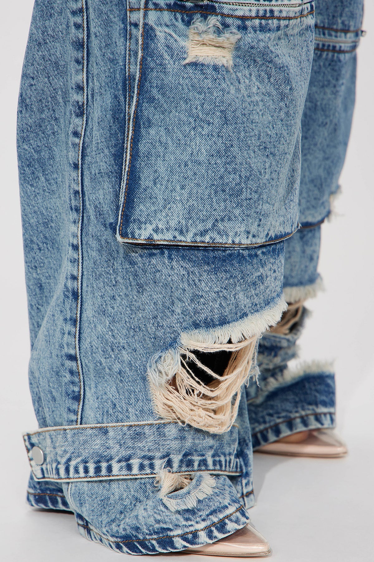 NIKKI NON STRETCH ACID WASH CARGO JEANS