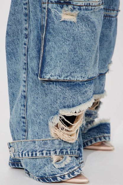 NIKKI NON STRETCH ACID WASH CARGO JEANS