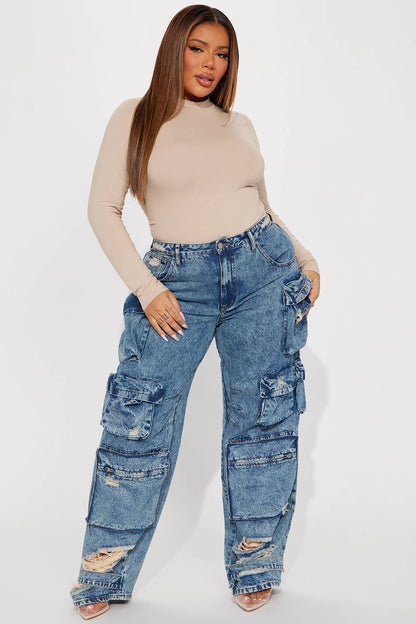 NIKKI NON STRETCH ACID WASH CARGO JEANS