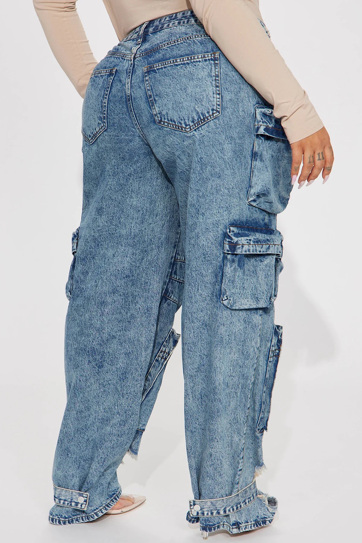 NIKKI NON STRETCH ACID WASH CARGO JEANS