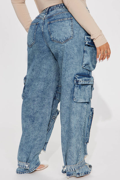 NIKKI NON STRETCH ACID WASH CARGO JEANS
