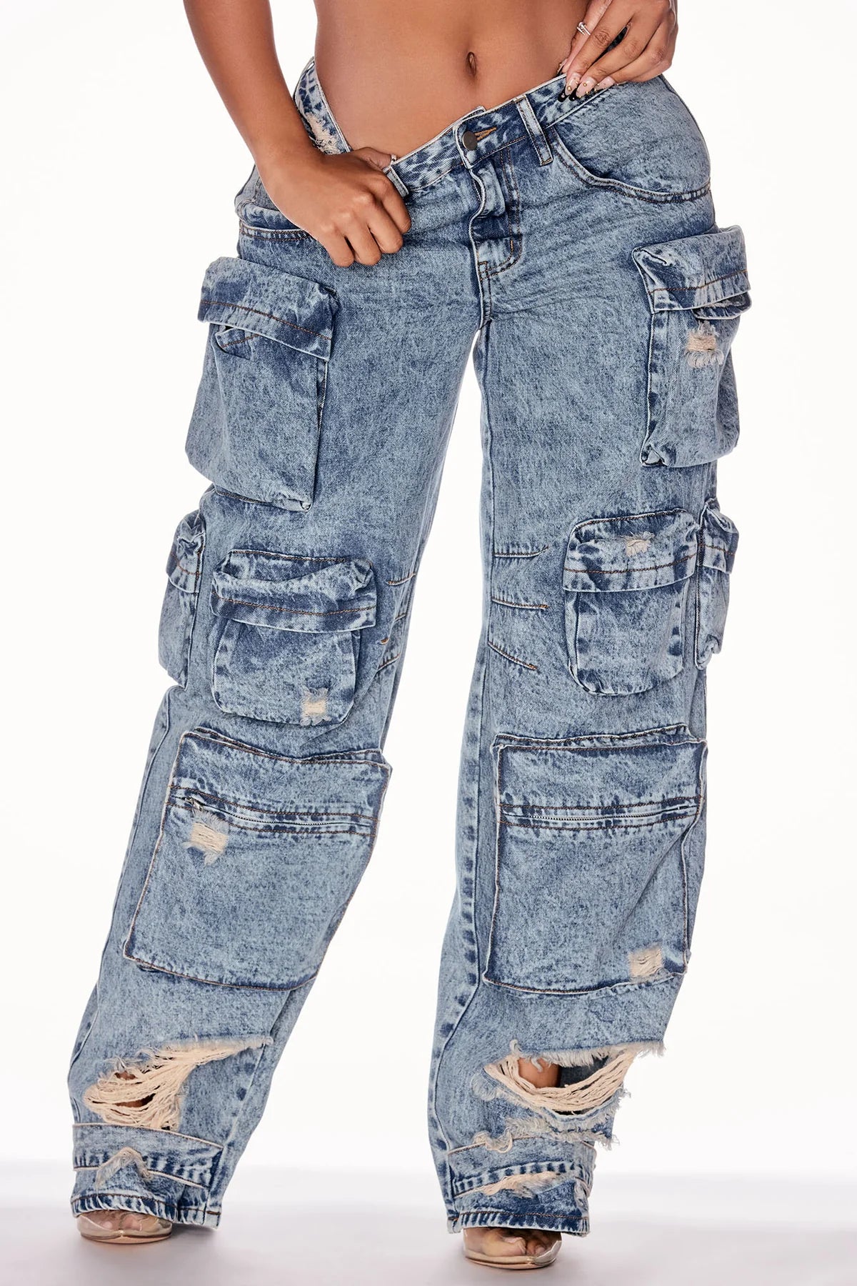 NIKKI NON STRETCH ACID WASH CARGO JEANS