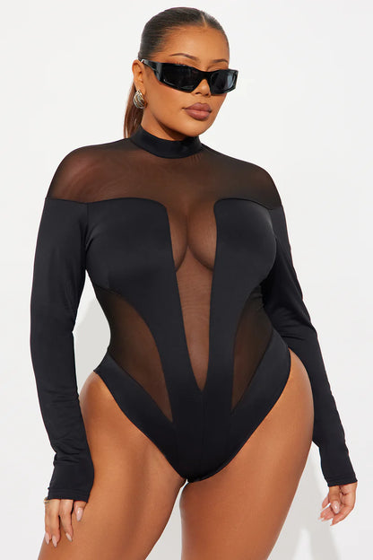 ZURI MESH CUT OUT LONG SLEEVE BODYSUIT