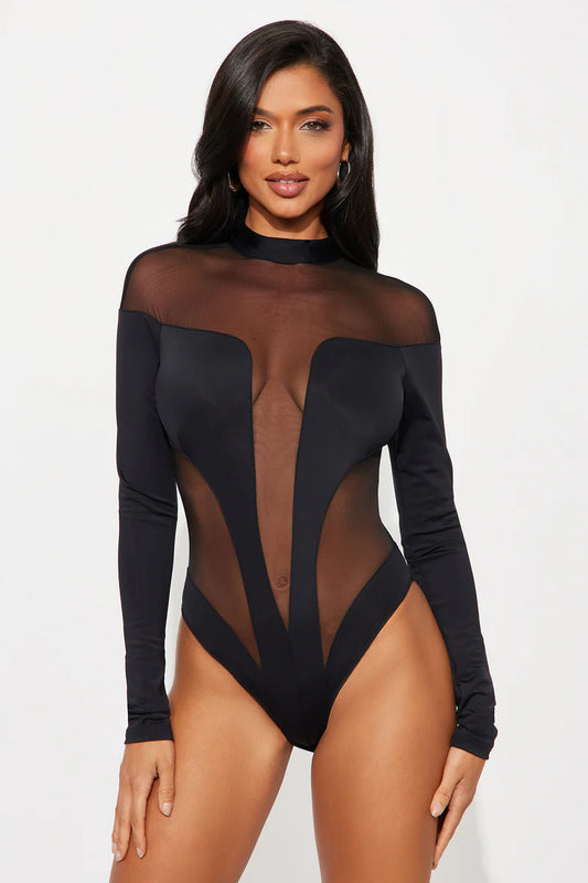 ZURI MESH CUT OUT LONG SLEEVE BODYSUIT