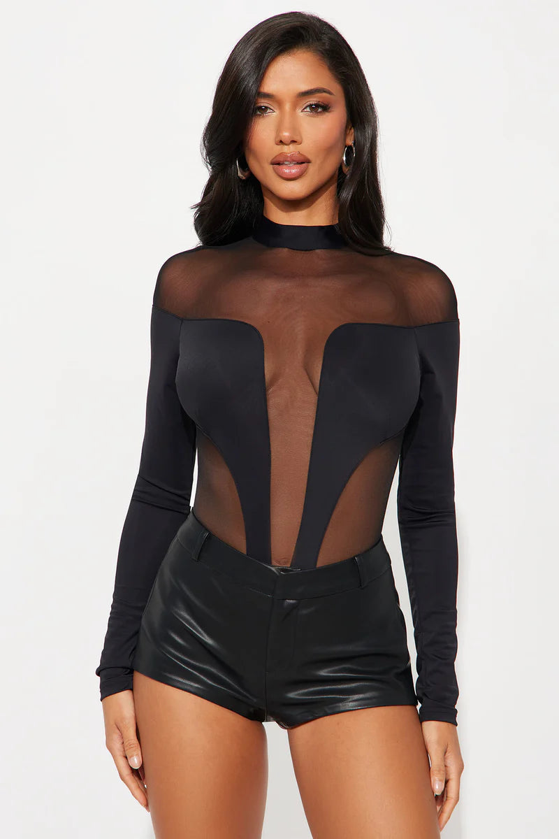 ZURI MESH CUT OUT LONG SLEEVE BODYSUIT