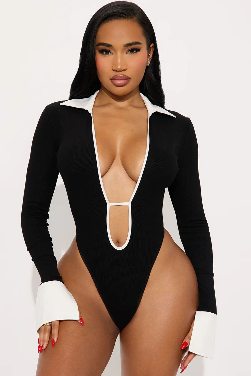 JALYNN RIBBED LONG SLEEVE BODYSUIT