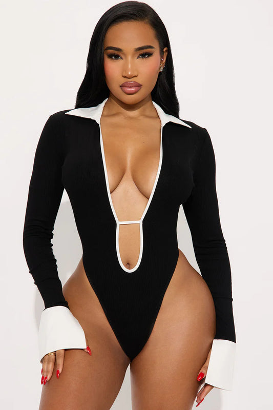 JALYNN RIBBED LONG SLEEVE BODYSUIT