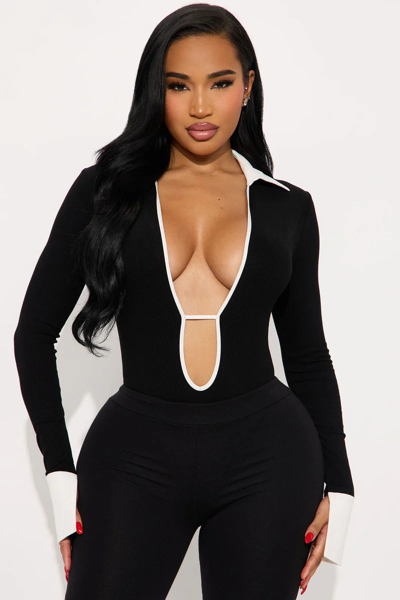 JALYNN RIBBED LONG SLEEVE BODYSUIT