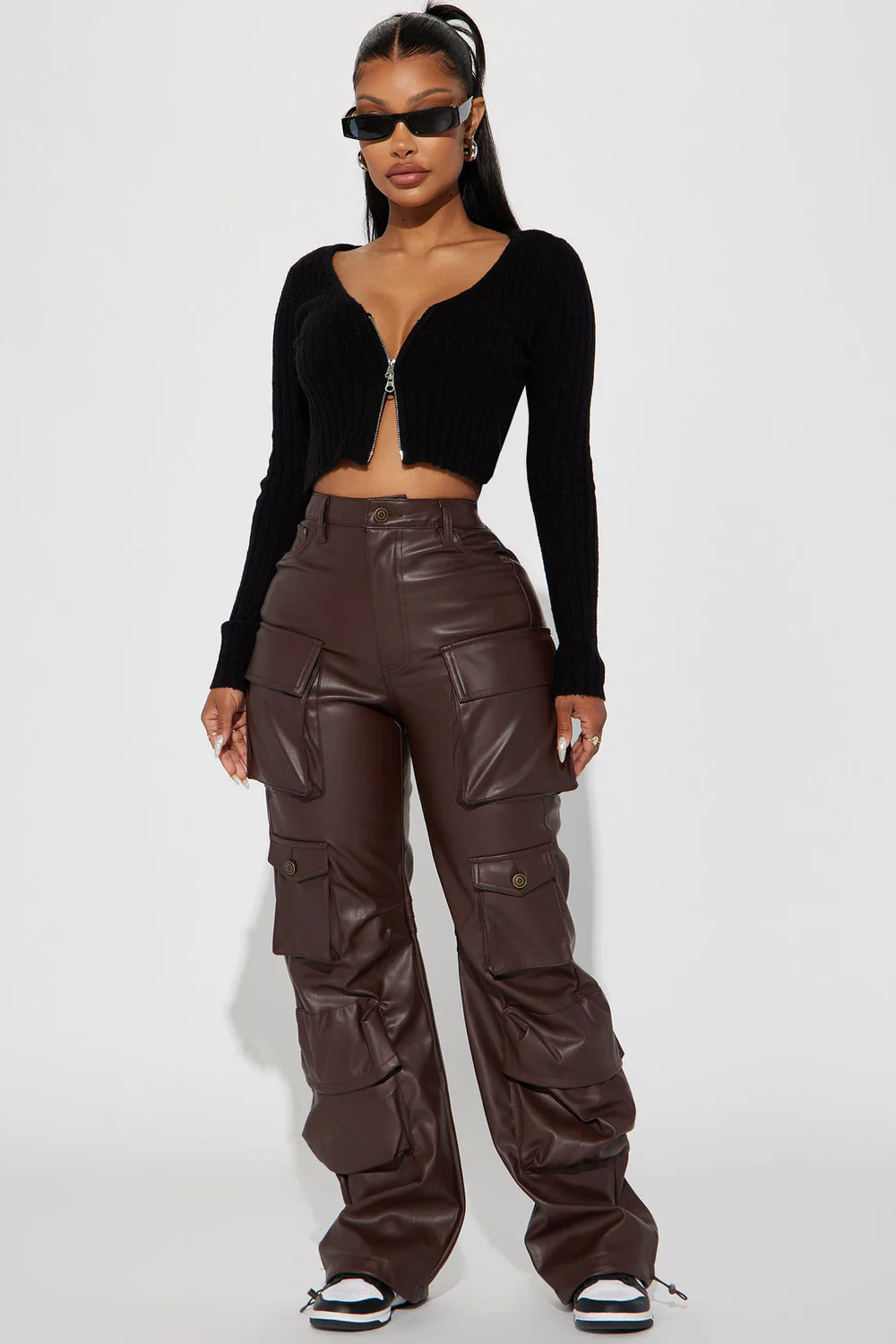 CITY IS MINE FAUX LEATHER CARGO PANTS