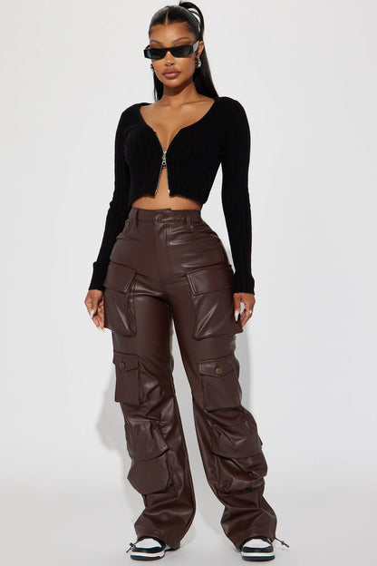 CITY IS MINE FAUX LEATHER CARGO PANTS