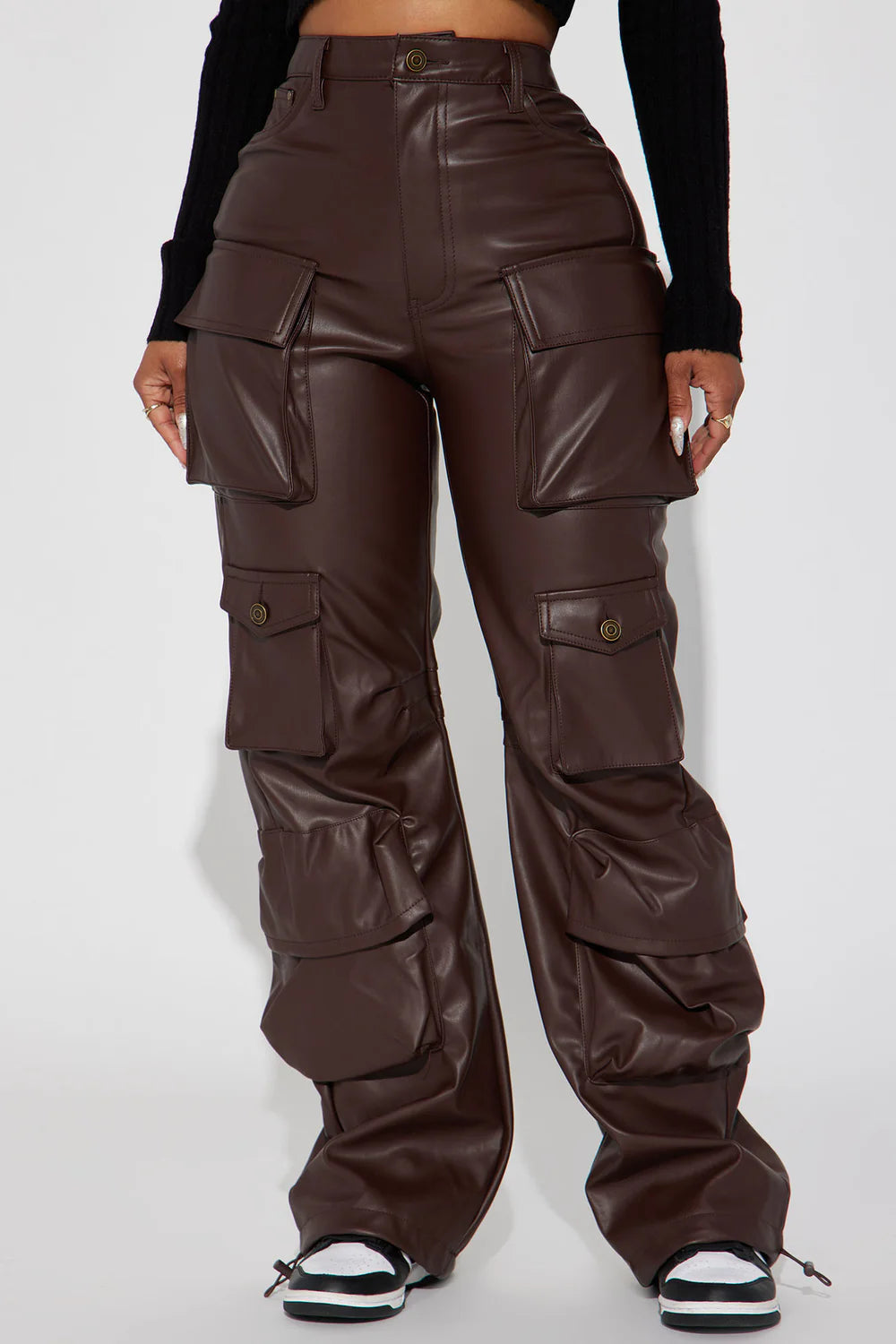 CITY IS MINE FAUX LEATHER CARGO PANTS