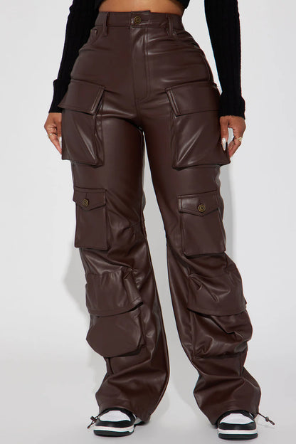 CITY IS MINE FAUX LEATHER CARGO PANTS