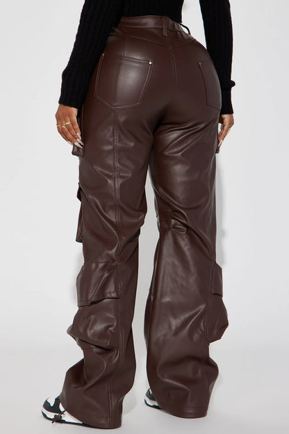 CITY IS MINE FAUX LEATHER CARGO PANTS