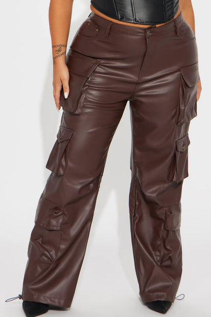 CITY IS MINE FAUX LEATHER CARGO PANTS