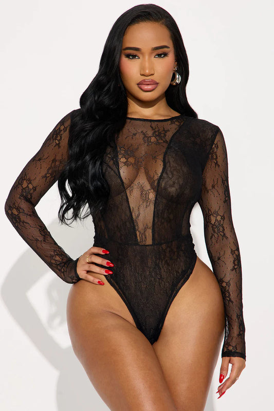 PARTY MAYHEM LONG SLEEVE LACE BODYSUIT