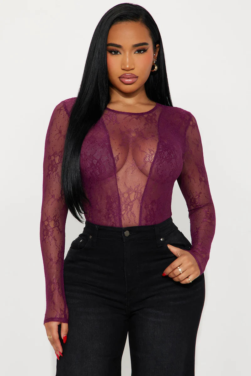 PARTY MAYHEM LONG SLEEVE LACE BODYSUIT