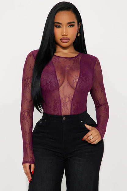 PARTY MAYHEM LONG SLEEVE LACE BODYSUIT