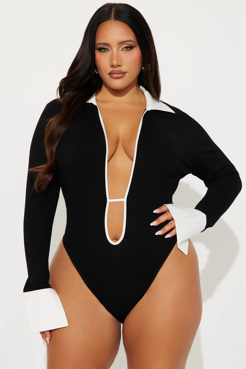 JALYNN RIBBED LONG SLEEVE BODYSUIT