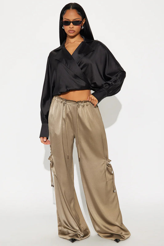 BRIELLE SATIN WIDE LEG CARGO