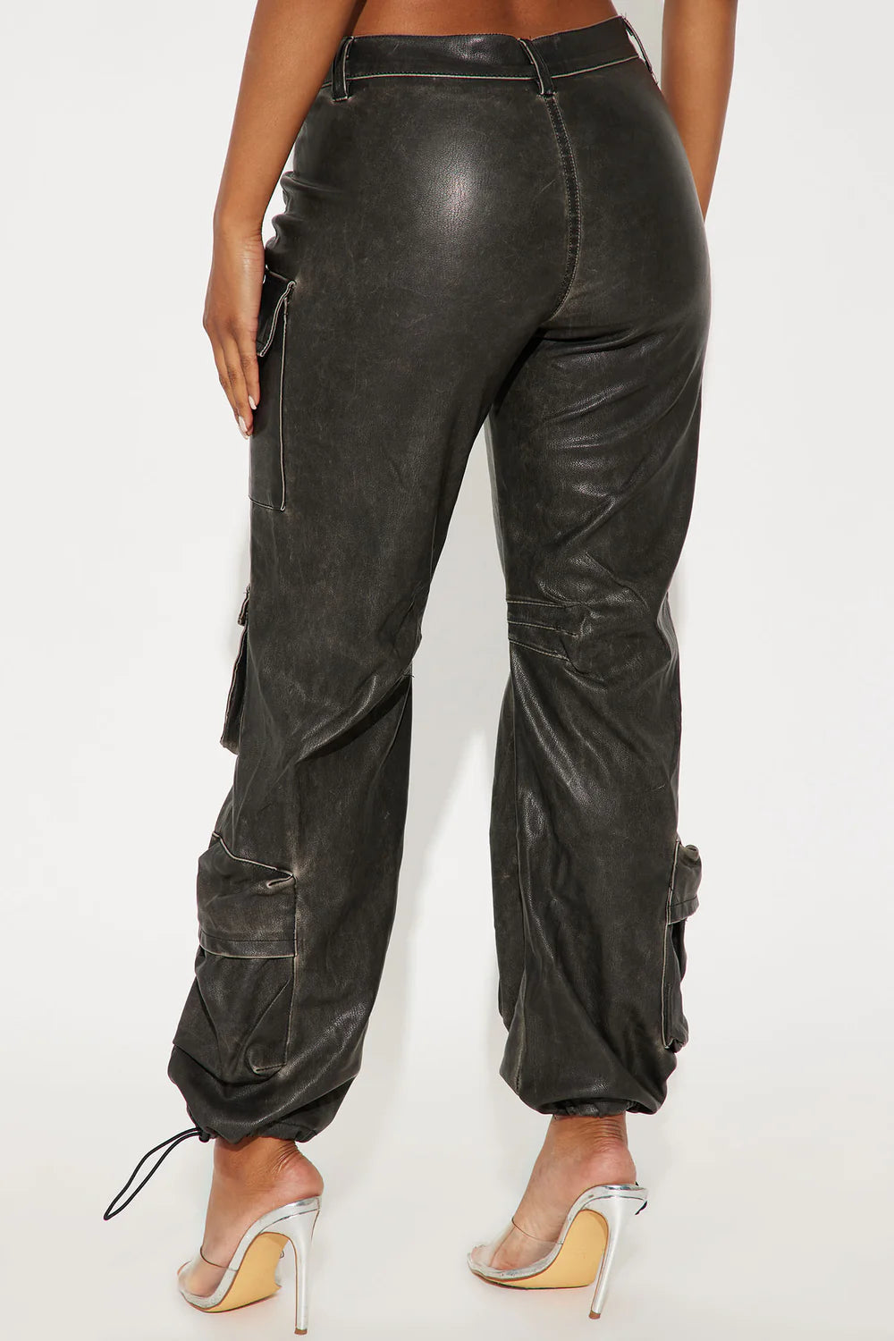 CITY IS MINE FAUX LEATHER CARGO PANTS