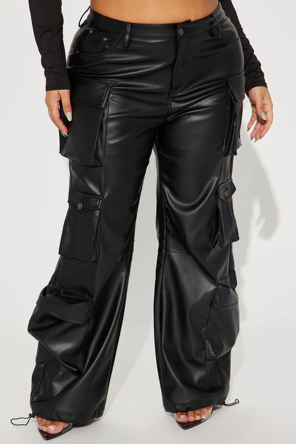 CITY IS MINE FAUX LEATHER CARGO PANTS