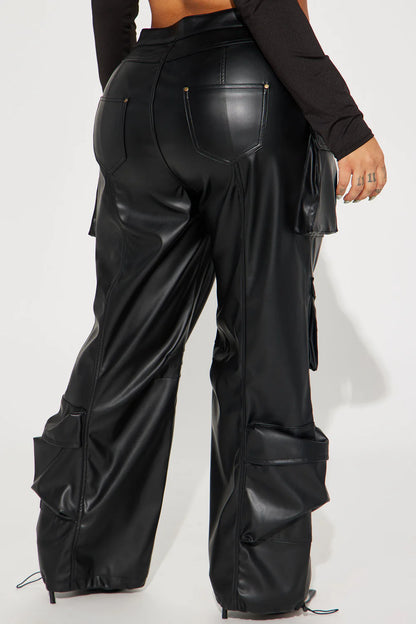 CITY IS MINE FAUX LEATHER CARGO PANTS